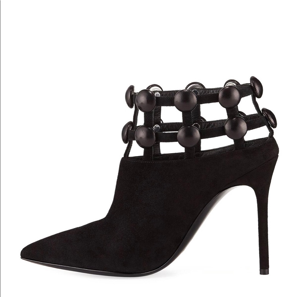 Alexander Wang Black Suede Cutout Ankle Booties with Button Detail